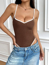 Black & White Simple Triangle Cutout Bodysuit, Sexy Backless Women's Bodysuit